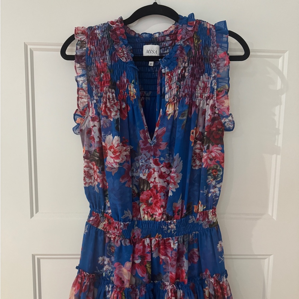 MISA Mini Dress in Blue Floral Boho Patterned Fabric Size Medium